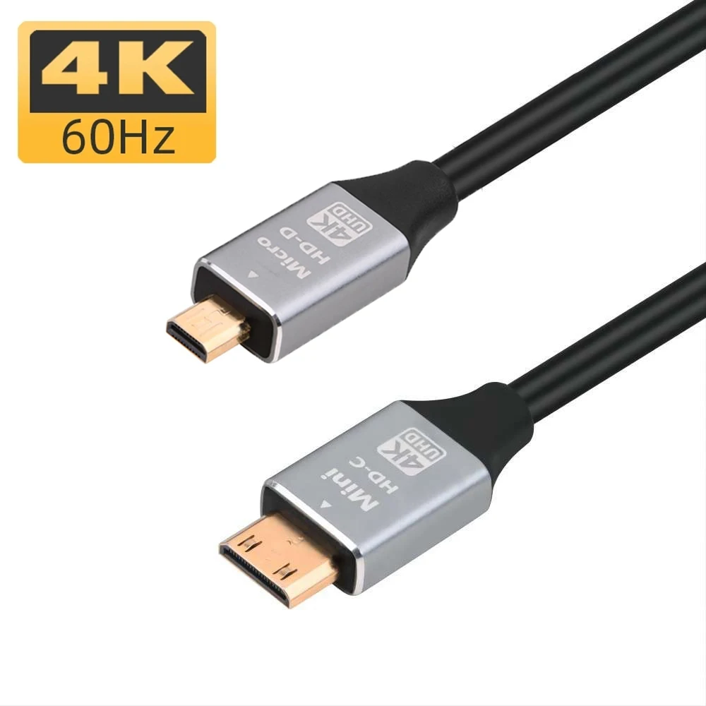 1.5m Micro-HD Mini-HD Male to Male 4K@60Hz UHD Cable HD2.0 C Type To D Type Connector Adapter Cord for Camera DV Tablet Monitor