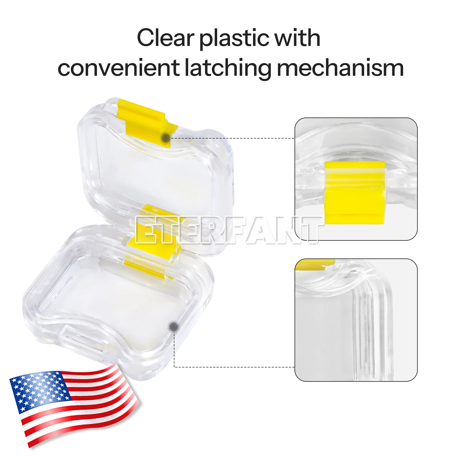 

ETERFANT 100PCs Dental Crown and Bridge Pillow Box with Membrane w/ Latch Storage Display Box Yellow 50x50x25mm Clear Plastic