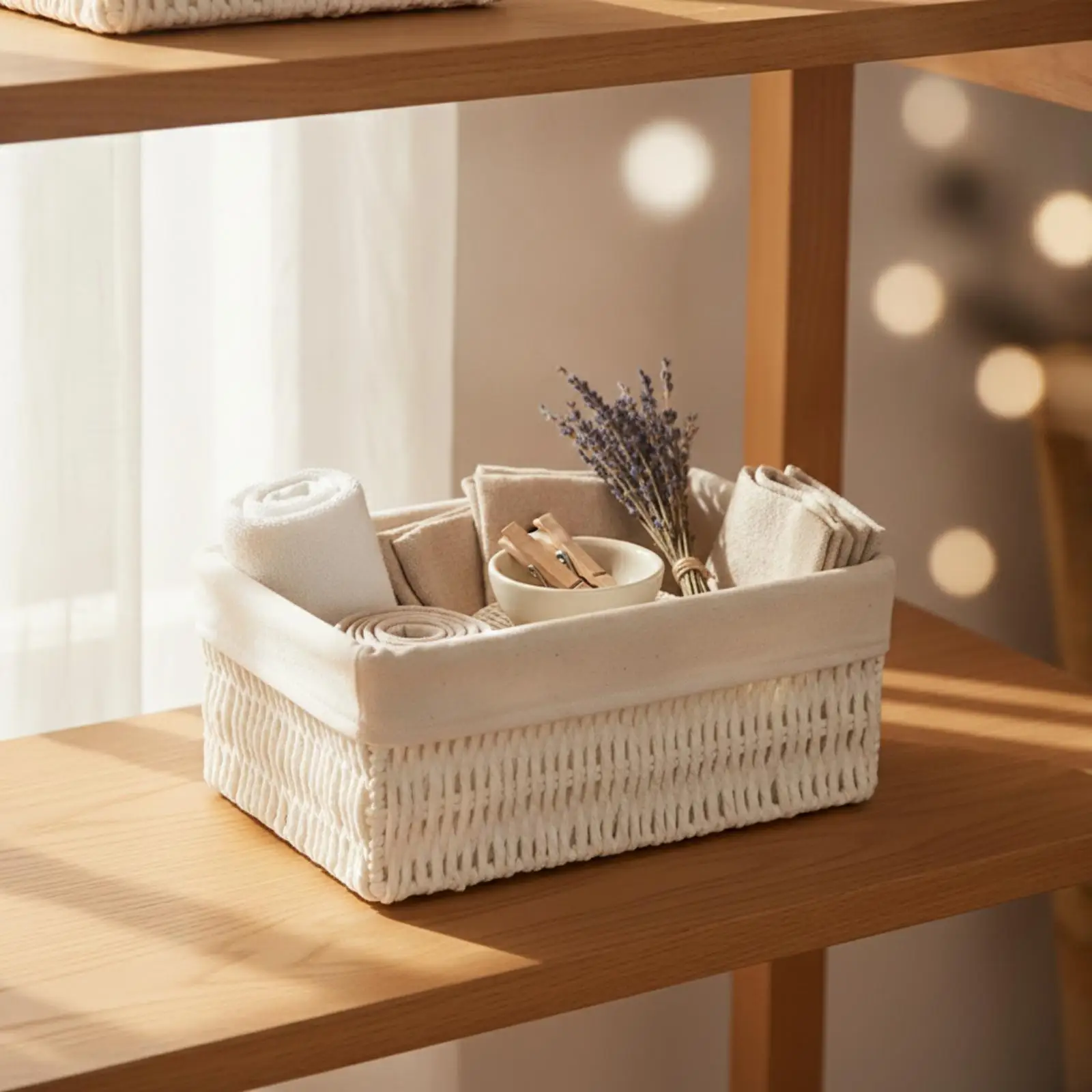 Woven Storage Basket with Lining Structured Storage Basket with Liner Sturdy Decorative for Home Organizers, Shelves, Closet