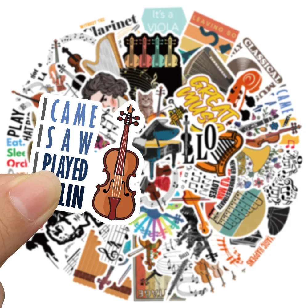 10/52pcs Orchestral Instrument Stickers Violin Drum Kit Decal Music Style Stickers for Skateboard Laptop Luggage Car Pegatinas