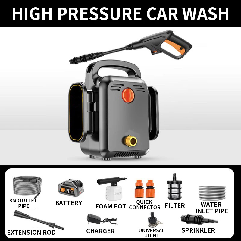 High Pressure Car Wash Gun 250W Rechargeable Lithium Electric Car Wash Gun High Voltage Wireless Electric Car Washer