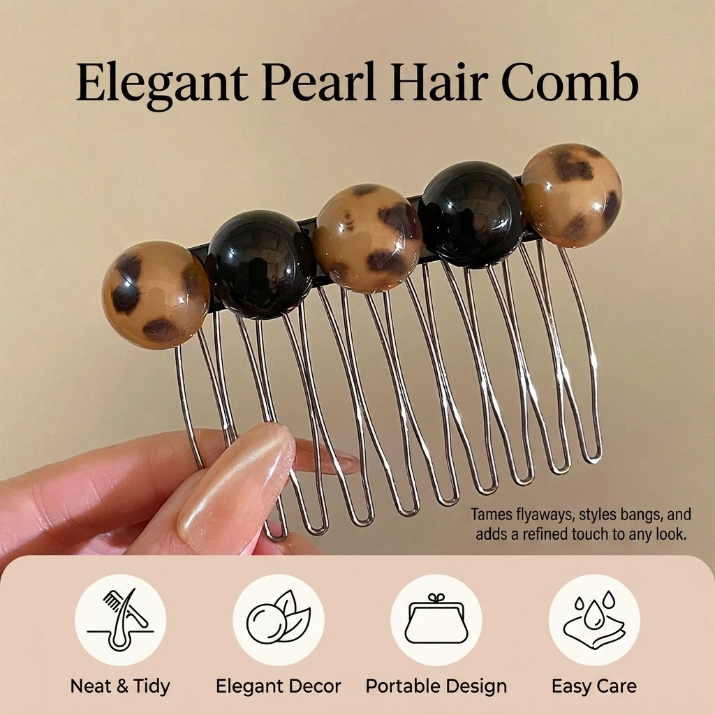 Korean Style Simple Bead Hair Comb Clips With Decor For Women Stylish Alloy 7cm Bangs Flyaways Fashion Hair Management Tool view 5