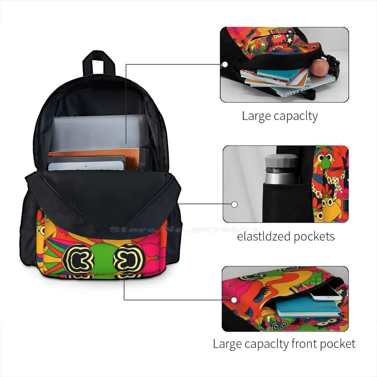 Mopets mochila escolar de moda, bolsos psicodélicos Groovy Retro de los años 70, gran oferta