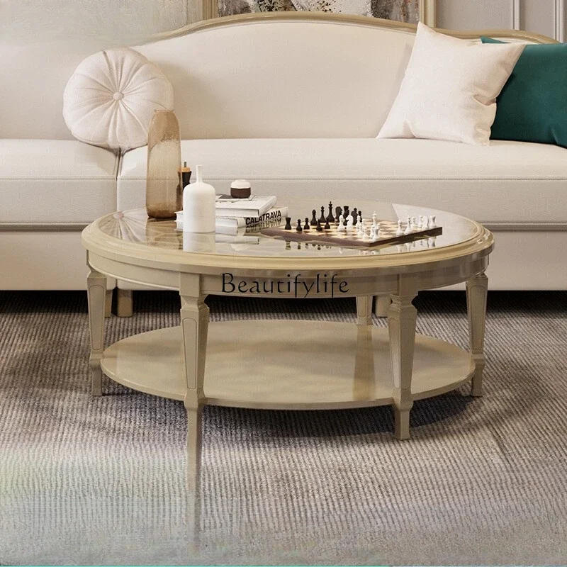 

yj32 Light luxury solid wood coffee table Modern simple glass size combination American hollow coffee table