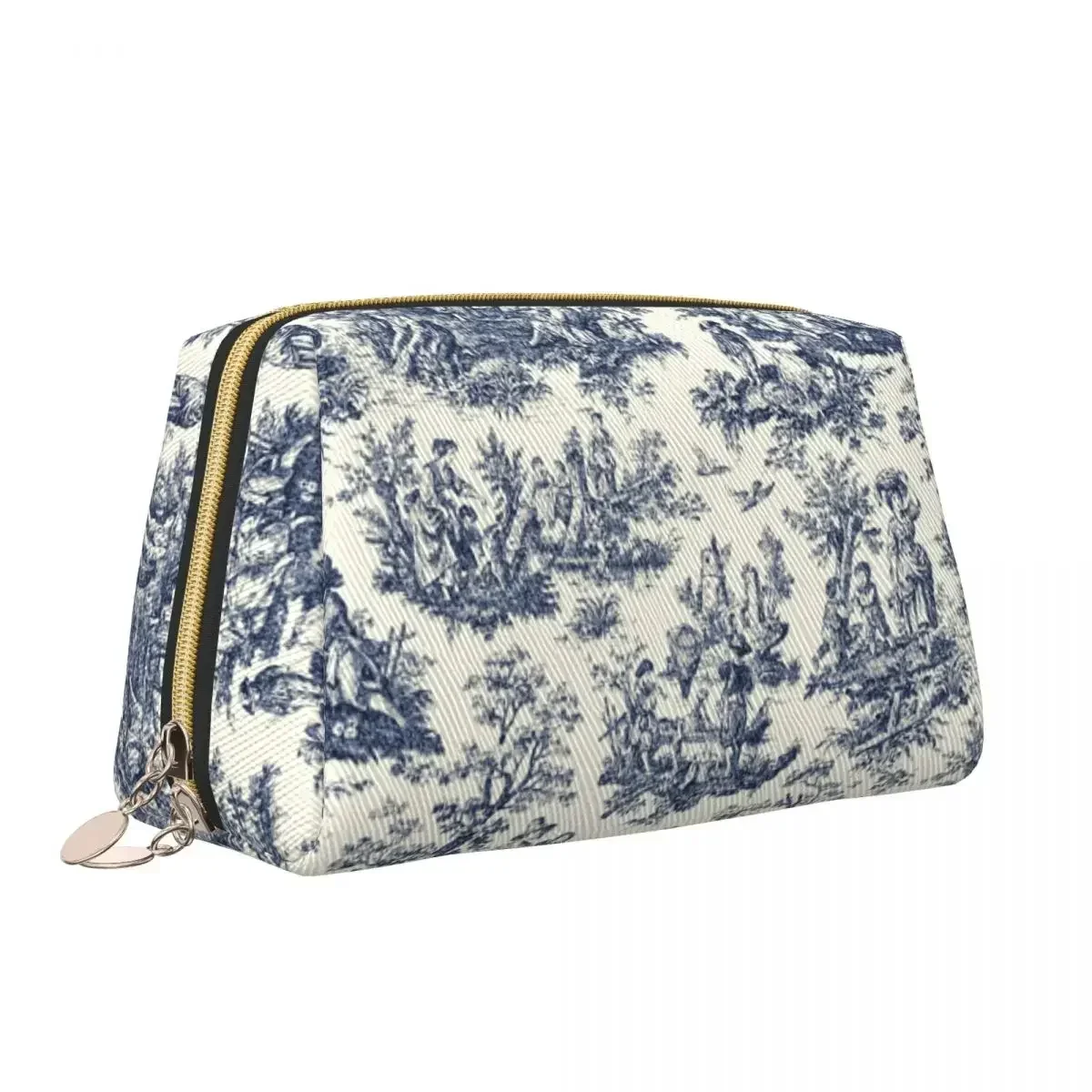 NOMADES Artsy Vintage Toile De Jouy Makeup Bag for Women Travel Cosmetic Organizer Fashion Navy And White Storage Toiletry Bags