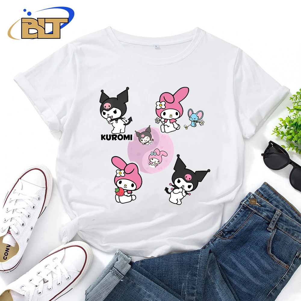 

My Melody Print Women's T-Shirt Casual Tops White Cotton Short Sleeves