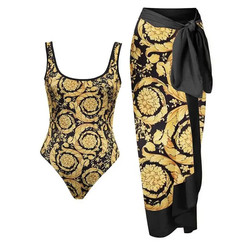 

2023 New 2PC Push Up Women Bikini Set Skirt Floral Printed Bikinis Strappy Bandage Swimwear Brazilian Biquini Bathing Suit