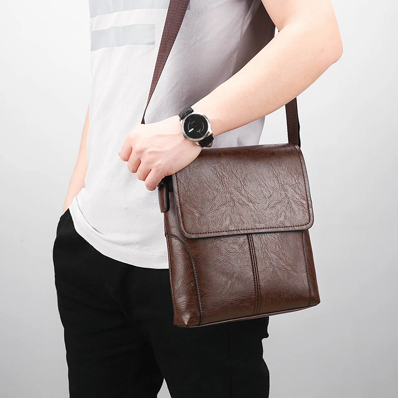 

PU Leather Man's Portable Shoulder Side Bag Purse Sling Messenger Crossbody Square Phone Pouch Small Essentials Bag Husband