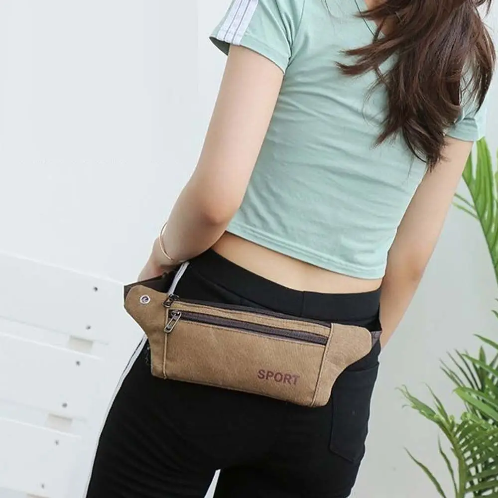 Monocromática Canvas Waist Packs com Zipper, Outdoor Sport Pouch, Money Pouch, Travel Chest Bag