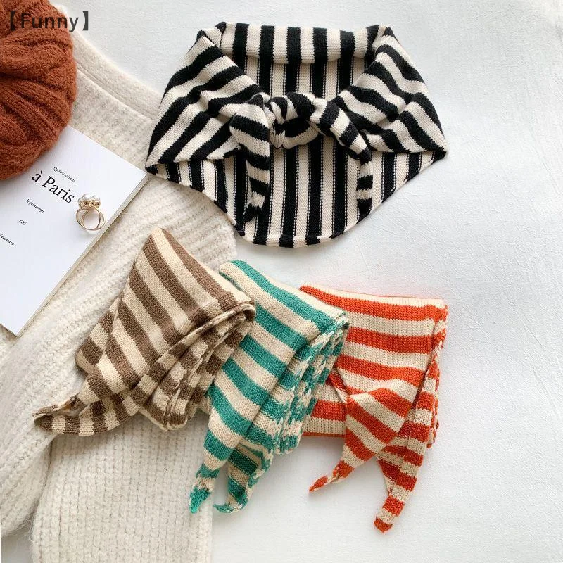 [مضحك] الخريف الشتاء وشاح شال شتاء دافئ لينة محبوك مخطط مثلث وشاح سيدة الموضة الأوشحة الحجاب هدايا عيد