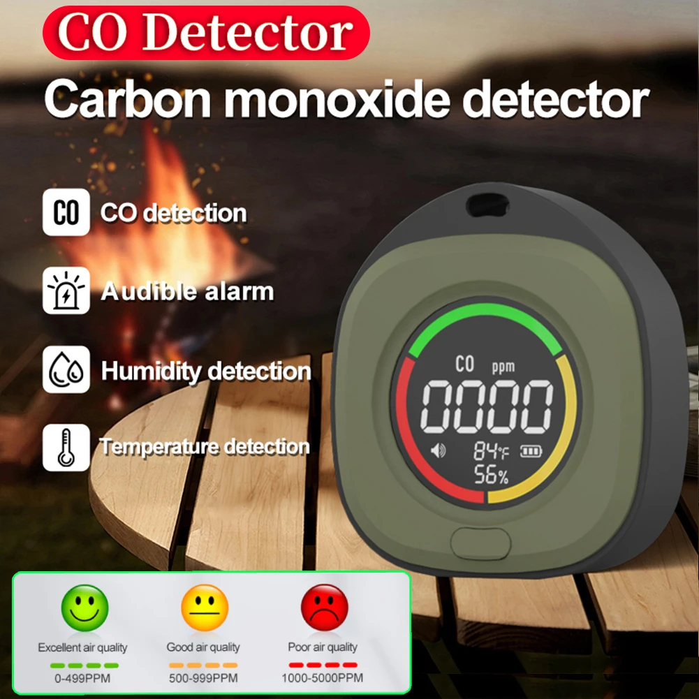 3 In 1 Carbon Monoxide Detector 120HR Standby Portable Gas Detector CO Temperature Humidity Detector for Outdoor Camping RV Car