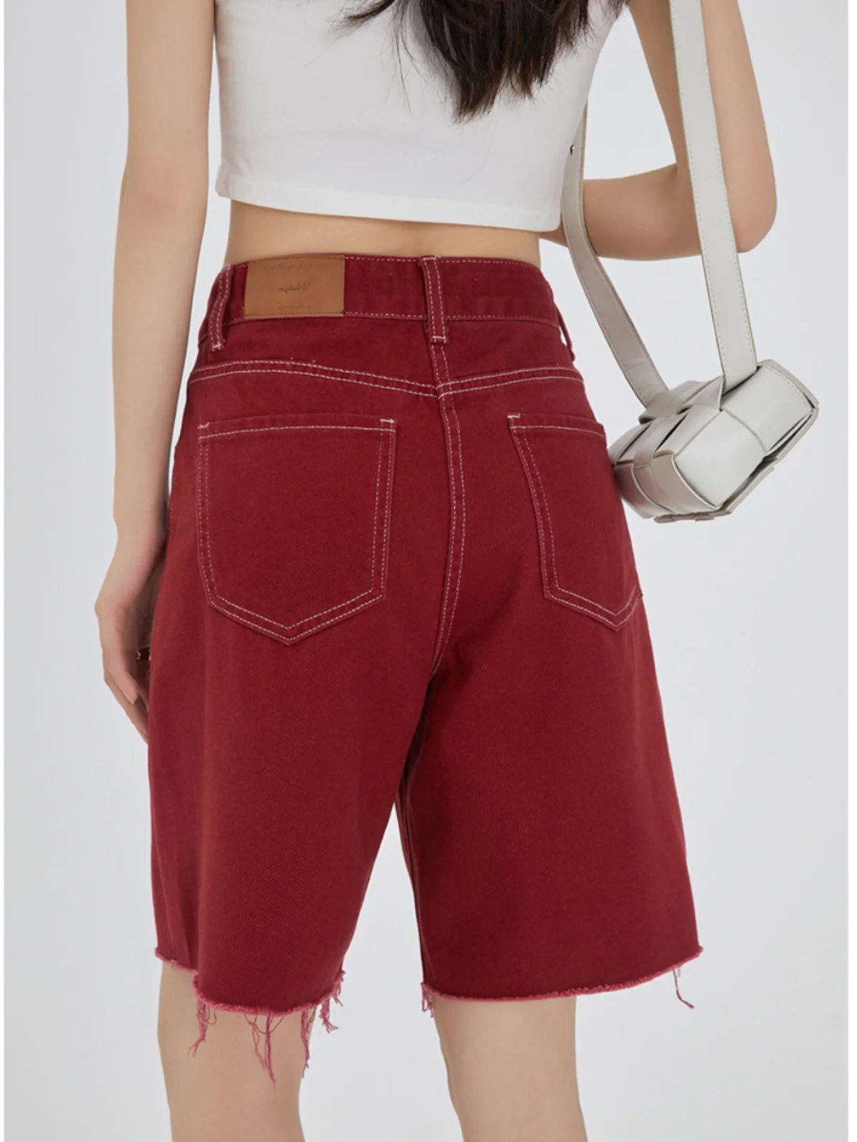 ZHISILAO Red Denim Shorts Women Vintage Y2K High Waist Straight Jeans Shorts Summer 2024