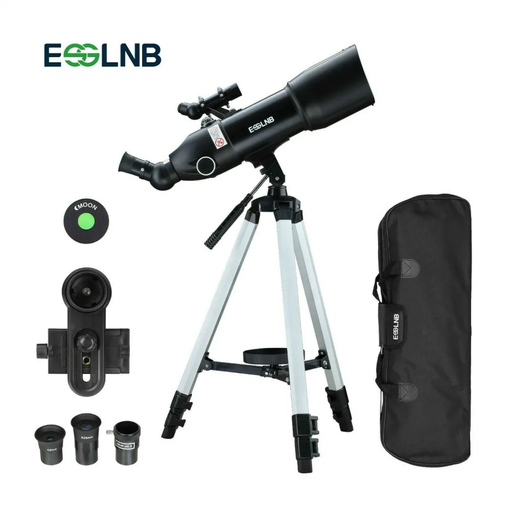 80mm Astronomical Travel Telescopes with Moon Filter, Erect Image, 10 Times Refractor, Tripod and Carrying Bag for   Beginners