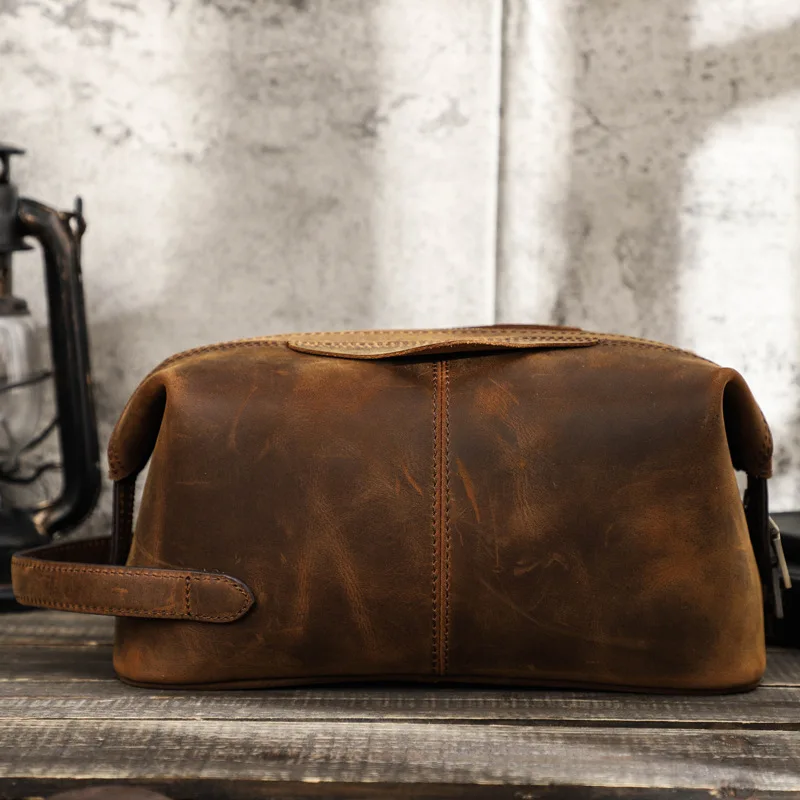 

HTS-MC1015 Retro Crazy Horse Leather Casual Men's Handbag with Large Capacity Genuine Leather Storage Bag