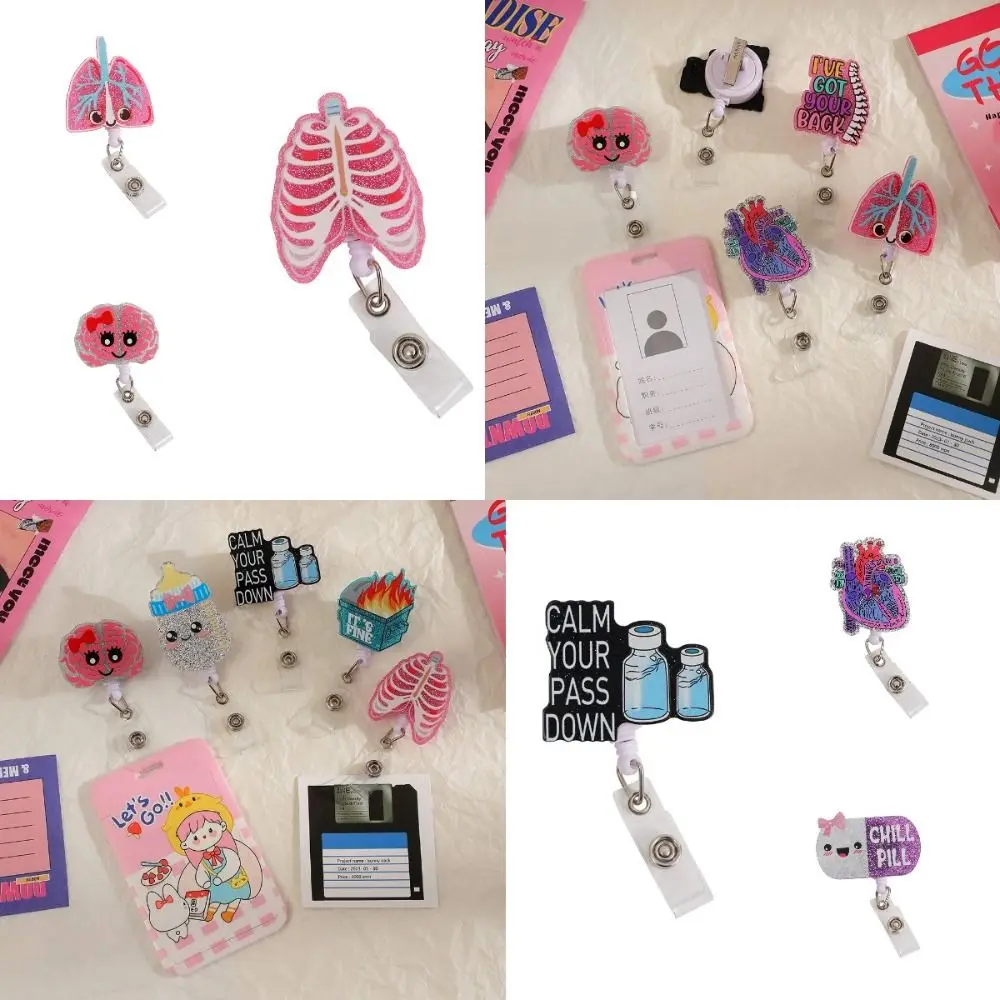 Stretchable Organs Badge Clip Fall-proof with Back Clip Retractable Badge Reel Chest Card ID Card Clips Nurse Badge Holder