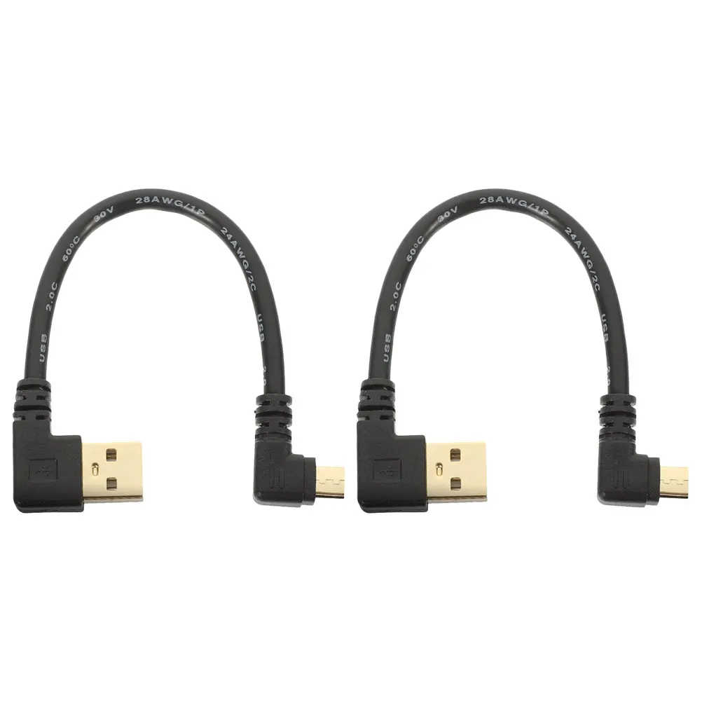 

2pcs Right Angle 90 Degree Gold Plated Fast Charging Zinc Alloy Short Cable For Data Transfer ° Adapter Usb A To Micro