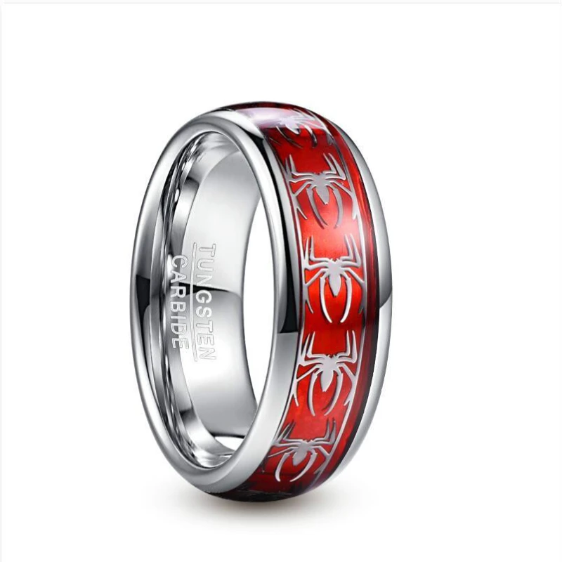 8mm Inlaid Red Opal Spider Motif Tungsten Steel Men's Ring Engagement Band Tungsten Carbide Ring