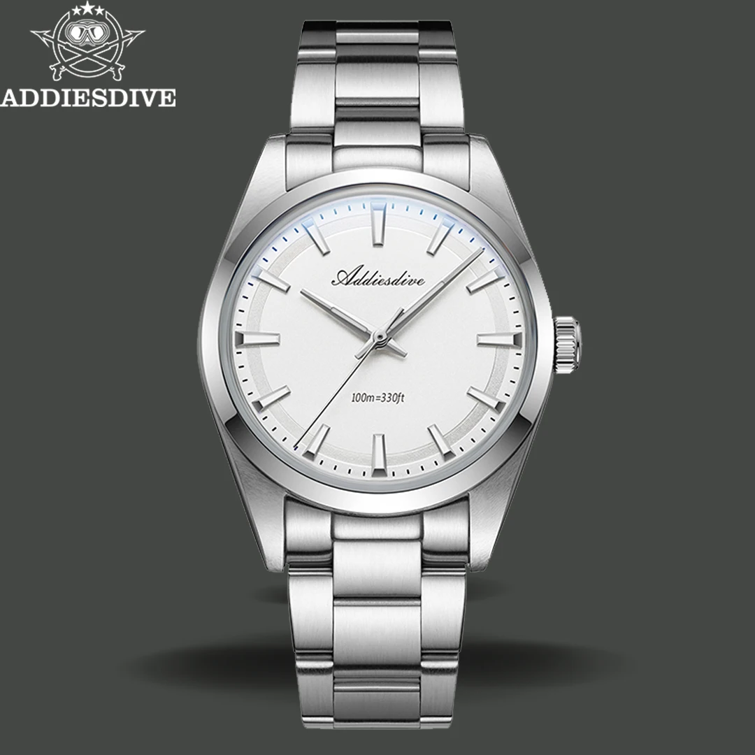 

ADDIESDIVE 36MM Simple Stainless Steel Men's Watch Luminous Mirror Glass Luxury Quartz Watches 100M Waterproof Reloj Hombre