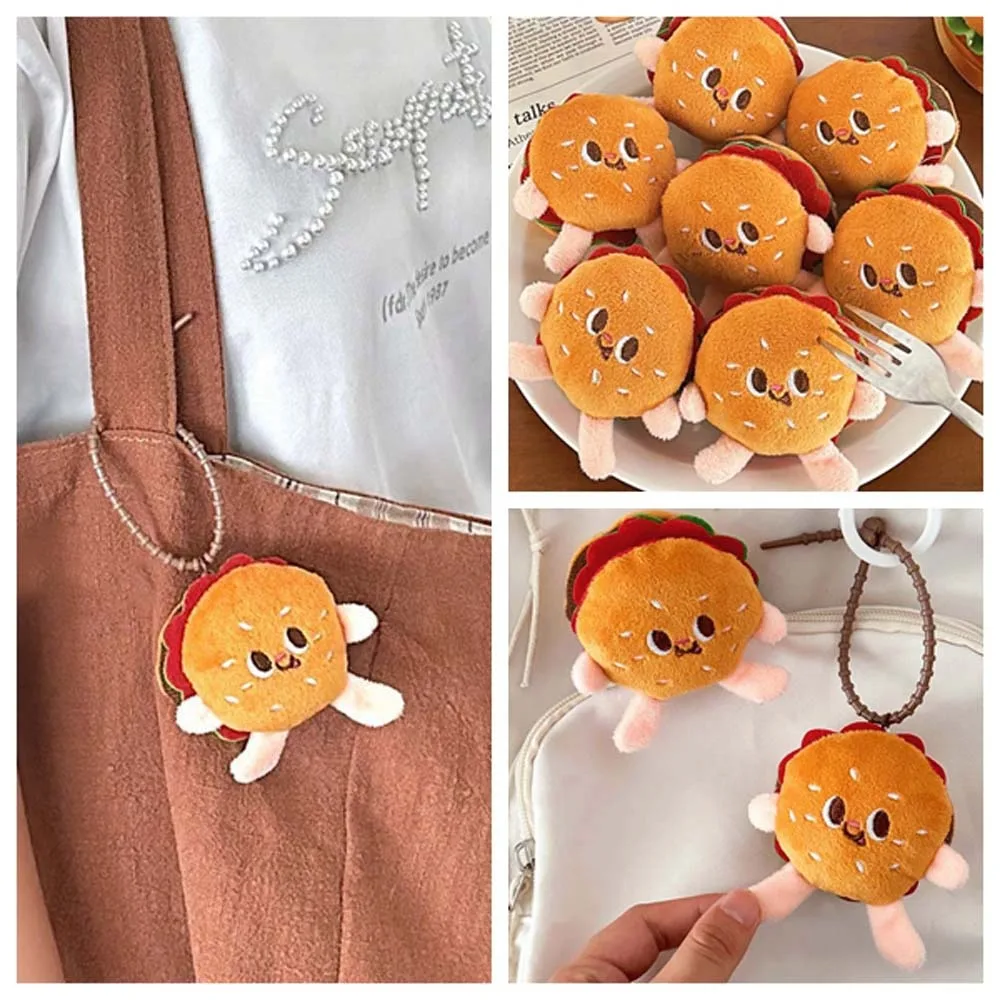 Cartoon Fast Food Plush Hamburger Pendant Soft Stuffed Plush Toy Plush Hamburger Brooch Bag Ornament Decoration