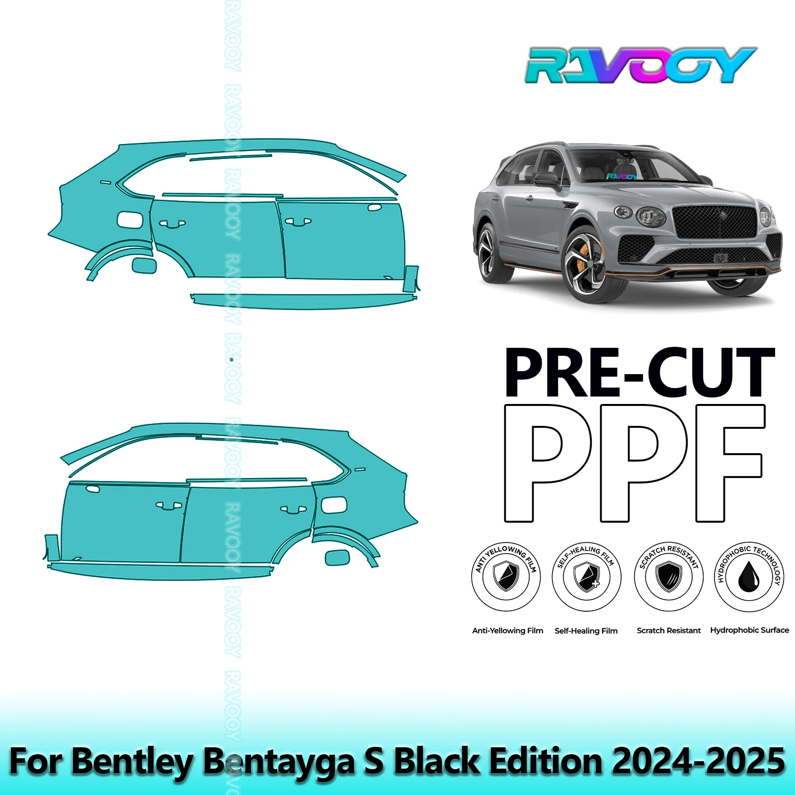 

For Bentley Bentayga S Black Edition 2024-2025 8.5mil Pre-Cut PPF Door & A/B Pillar Kit TPU Paint Protection Film Set