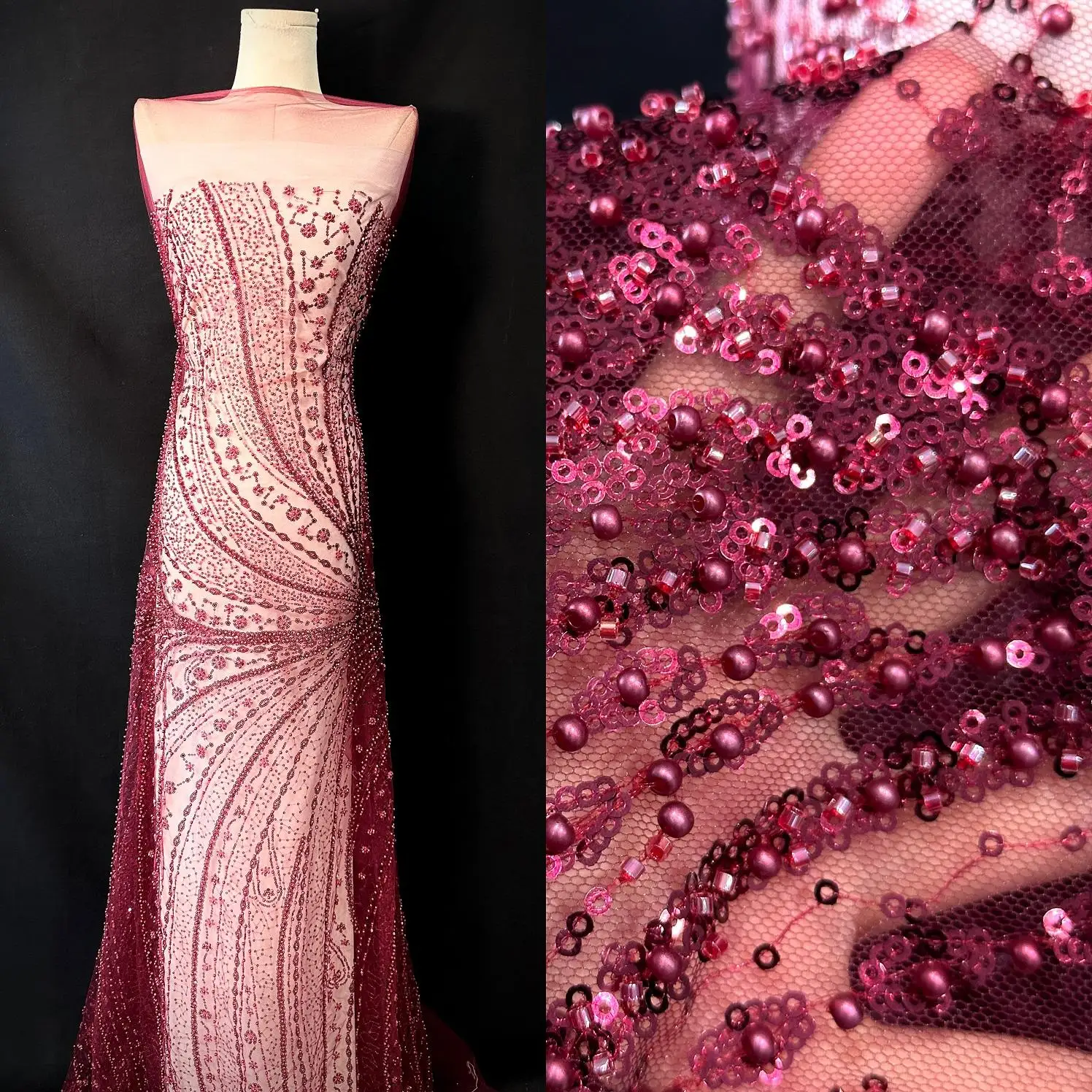 

Heavy industry bead tube embroidery bead sequins embroidery fabric European and American dress wedding dress