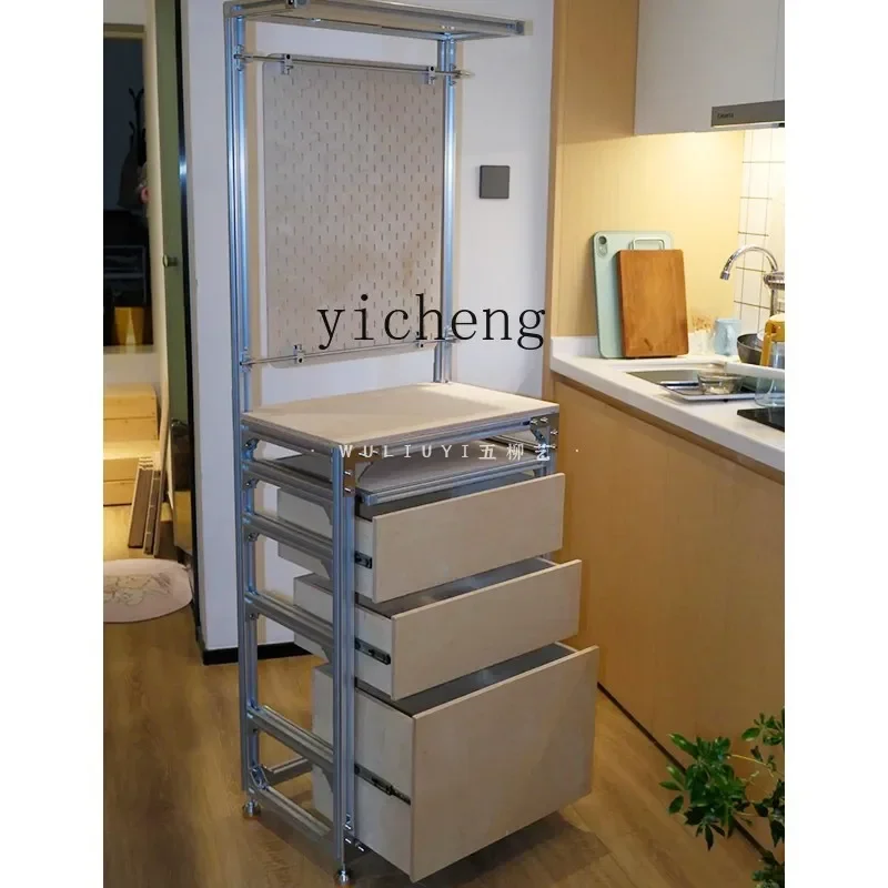 W5.14 Birch Wood Wall-Mounted Display Rack Aluminum Profile Pegboard Display Rack Mobile Storage Cabinet