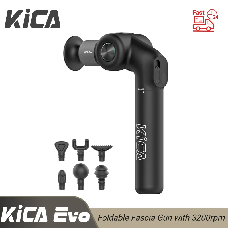 KiCA Evo Fascia Gun Portable Muscle Massage Gun 15kg 3 Gear 3200rpm with 6 Massage Heads 9cm Extension Rod Aluminum Alloy