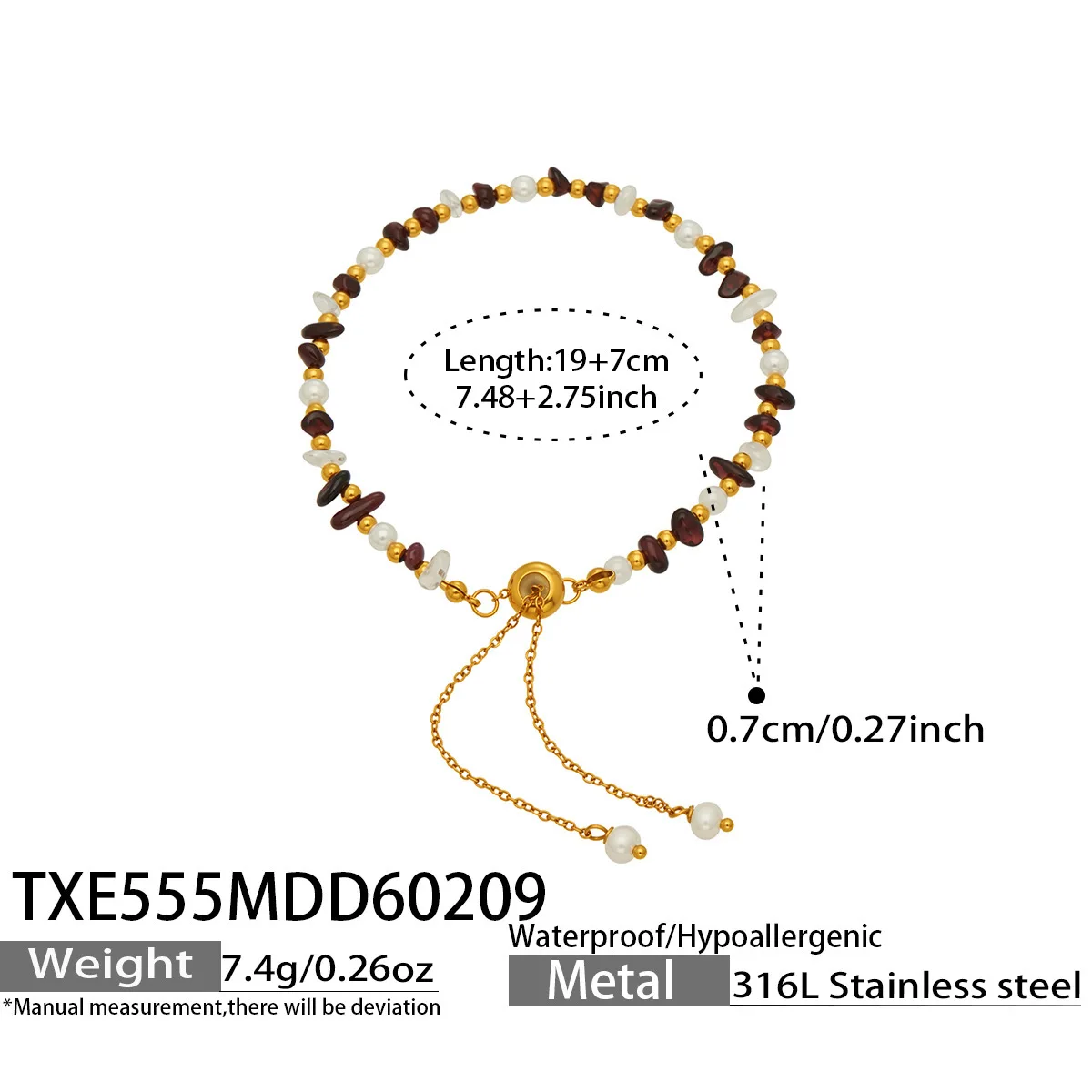 Waterproof Stainless Steel Natural Stone Pearl Beaded Necklace Bracelet Set Elegant Luxury Summer Vacation Jewelry for Women