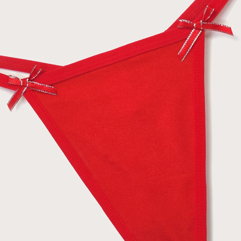 1pcs 2025 Bow Red Sexy Women G-string Low Rise Heart Decor Elegant Sexy Lingerie Breathable Comfortable Lady Thongs Underwear image 5
