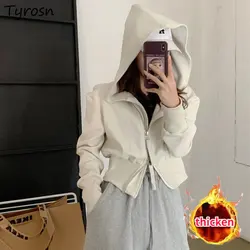 Hoodies Women Slim Sexy Cropped Thicken Basic Design Korean Style Leisure Classic Daily Autumn Students Sporty Popular Zip-up