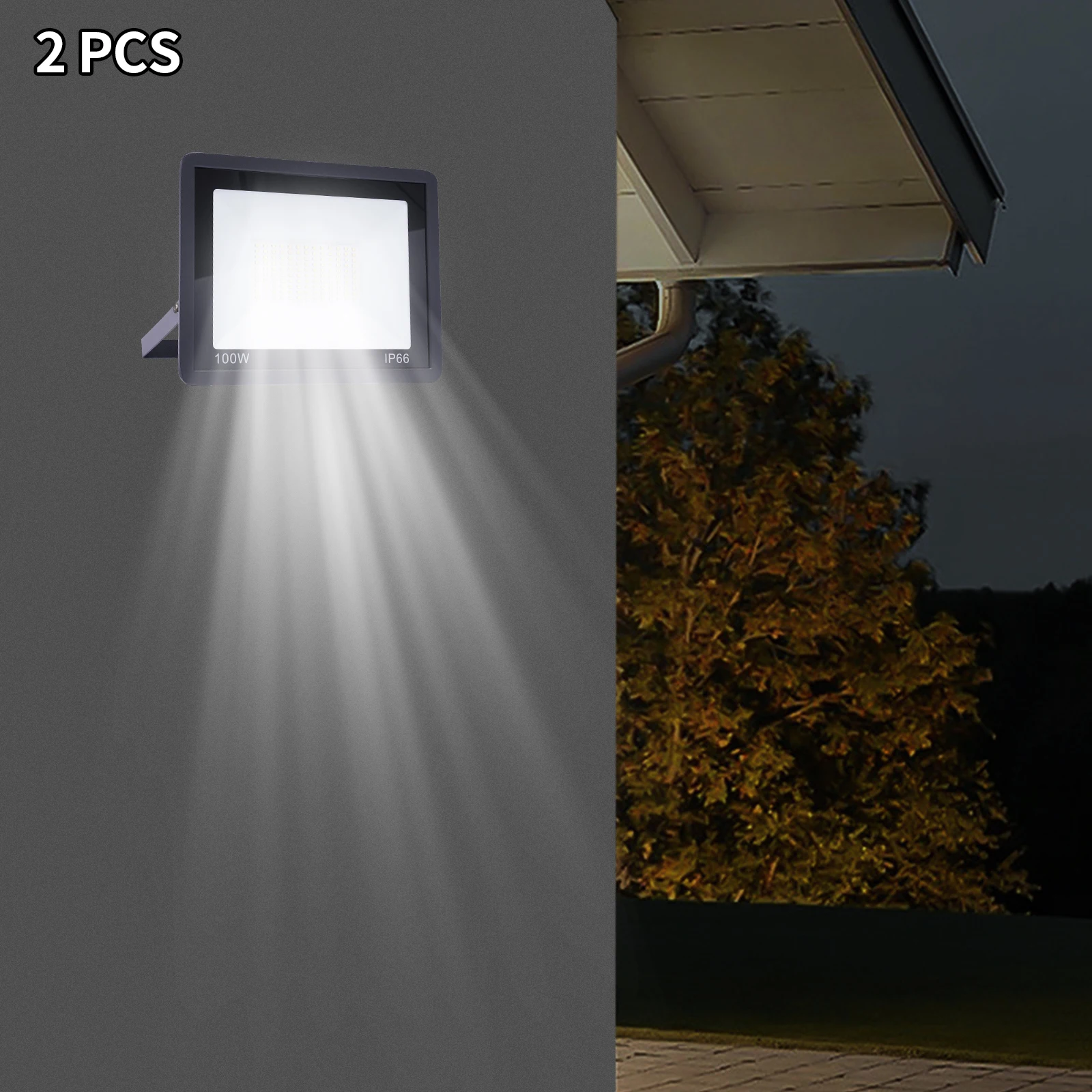 

LED Flood Light 2 Pack 100W LED Work Light 8000LM Bright Outdoor Floodlights w/ Plug Waterproof Outdoor Lights for Backyard
