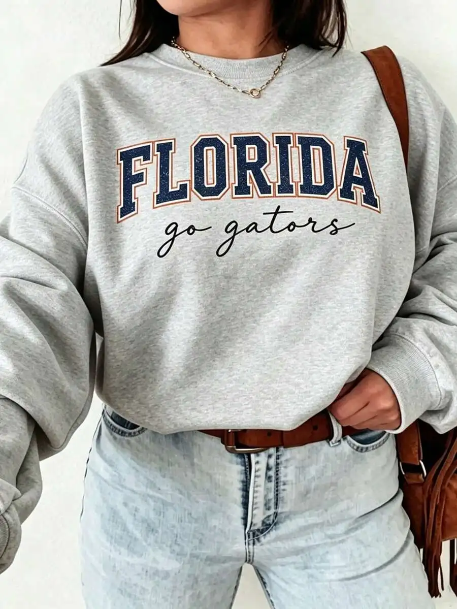 Florida Go Gators Varsity Sweatshirt Damen Rundhals Oversized Langarm-Oberteil – Detail 3