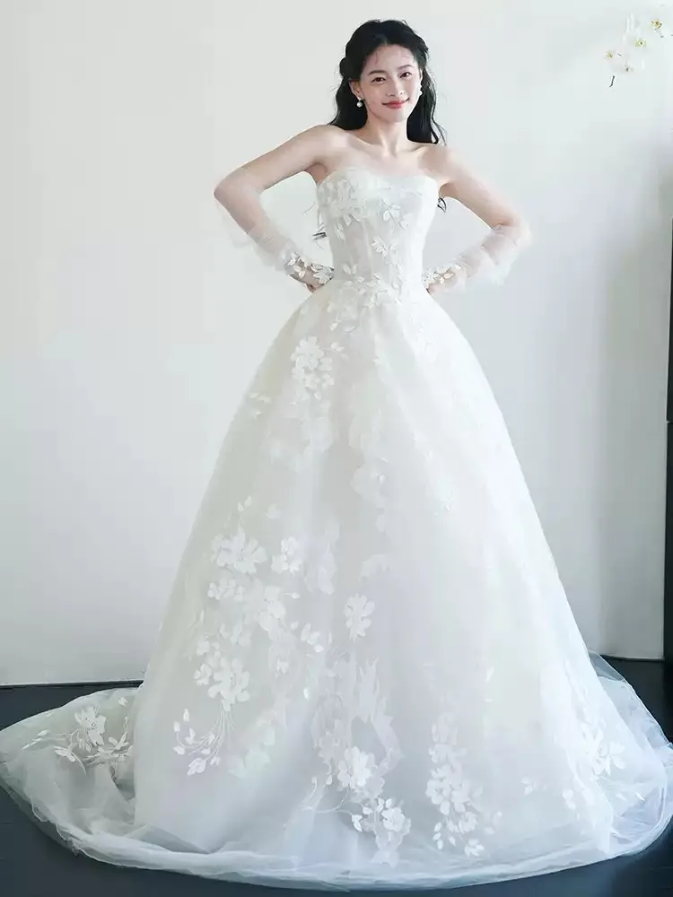 Superbes robes de mariée en dentelle robes de mariée chérie fermeture éclair/à lacets dos balayage Train accepter sur mesure L & P DQL Studio