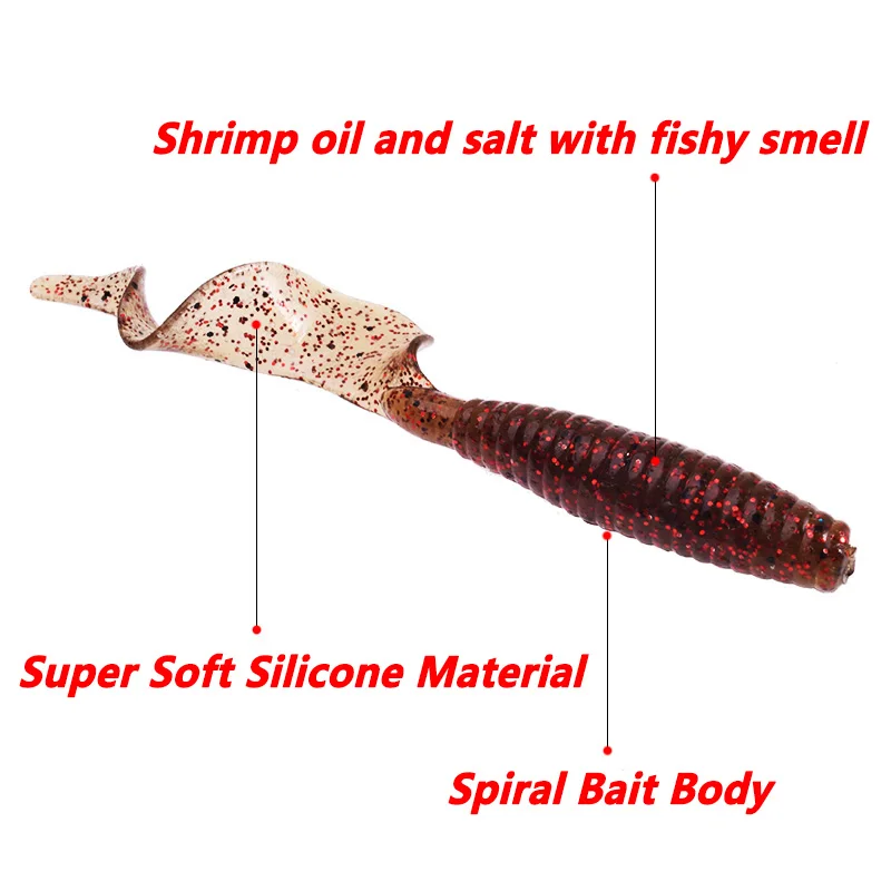 5 Pcs 4.5g Salt Fishy Smell​ Silicone Worms Soft Bait 8.5cm Long Tail Jig Wobblers Fishing Lure for Bass Trout Artificial Baits