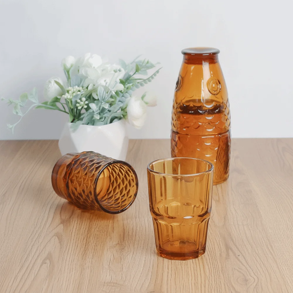 Exquisite Vintage Relief Koi Fish-shaped Water Cup Stacking Transparent Glass Drinking Cup Thickened Tea Mug Coffee