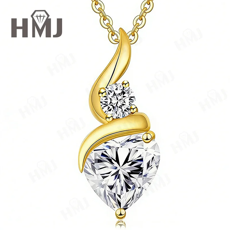 1 Karat Herz-Moissanit-Halsketten, 925 Sterling Silber vergoldet mit 18 Karat Gold, vielseitiges Nischendesign für Damen, Schlüsselbein-Anhänger, Geschenk-Charms – Detail 7