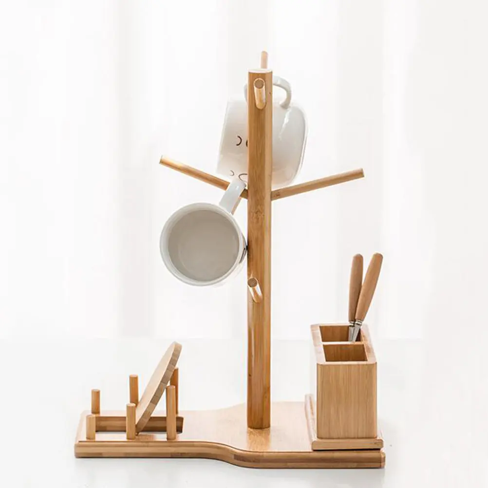 

Bamboo Coffee Cup Storage Rack Creative Mug Stand Cup Mat Holder Organizer for Home Cafe Kitchen Display Hanging Mug Rack