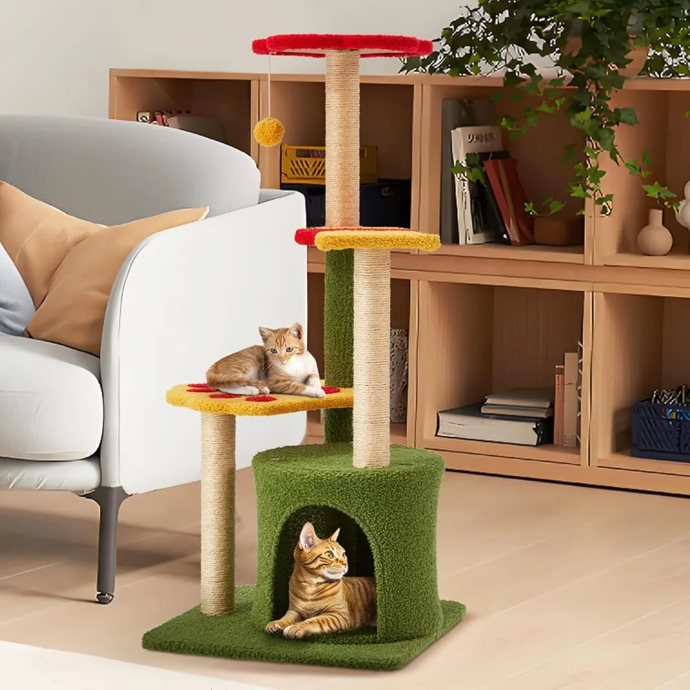 

Flower Cat Tree 37in Cute Cat Tree Tower for Indoor Cats with 3 Sisal Covered Scratching Posts, Cozy Tower Condo, Padded Top