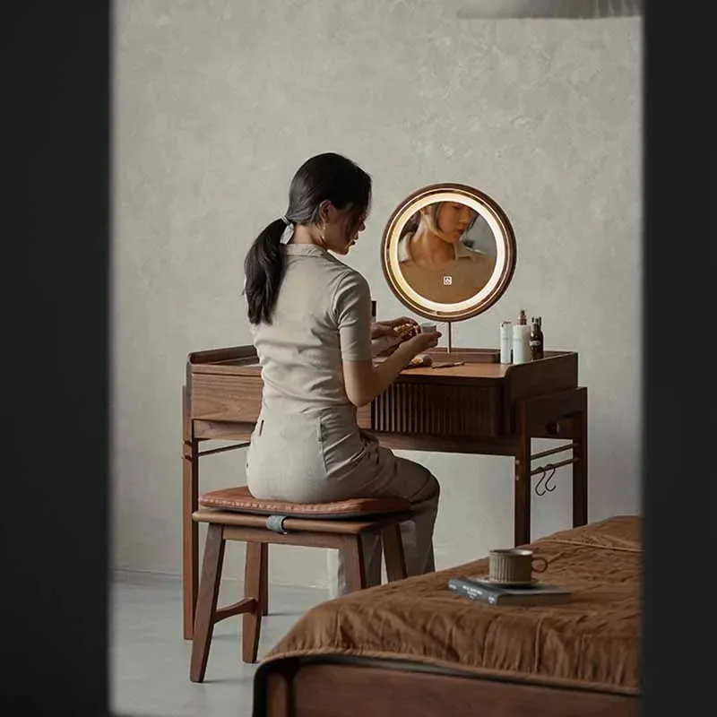

Nordic Drawers Dresser Eithe Stool Brown Wood Women Mirror Dressing Table Storage Makeup Modern Schminktisch Bedroom Furniture