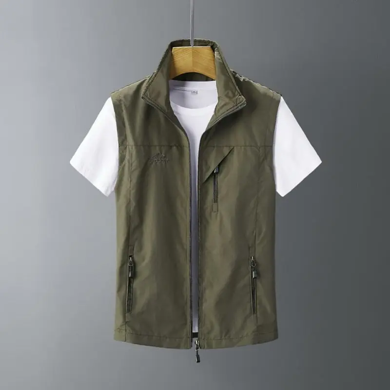 Men\'s Fitted Vest Fashionable Single Row Zipper Quick Drying Men Mature Simple Outdoor Oversized Male Jacket Maximum Size 6XL