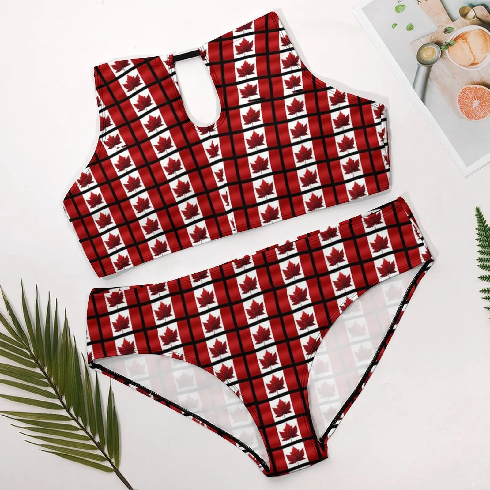 Flags Print Bikini Swimsuit Fun Canada Bikinis Set Retro Swimwear Women Swim Feminine Bikinis Beach Outfits Gift Idea