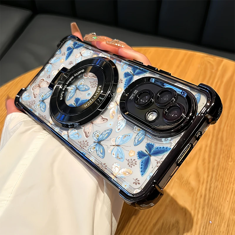 Funda de teléfono chapada a prueba de golpes para Huawei P40 Pro P30 Lite Nova 9 4E, soporte con patrón de flores y mariposas, cubierta transparente
