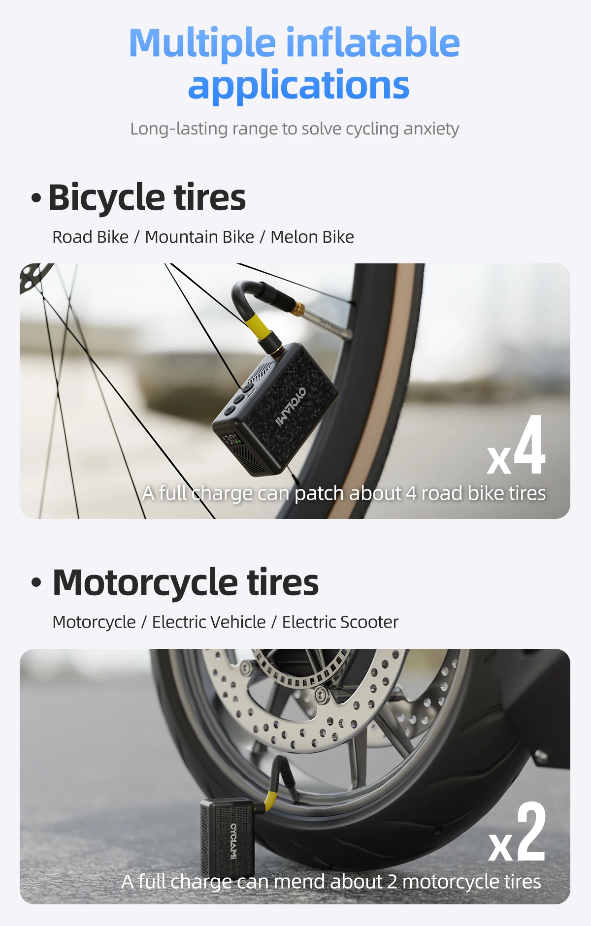 130 PSI CYCLAMI AM6 Tragbare elektrische Taschen-Inflatorpumpe, individuelle Reifendruckanzeige, 9-Bar-Reifenfüller, MTB, Rennrad, FV AV – Detail 6
