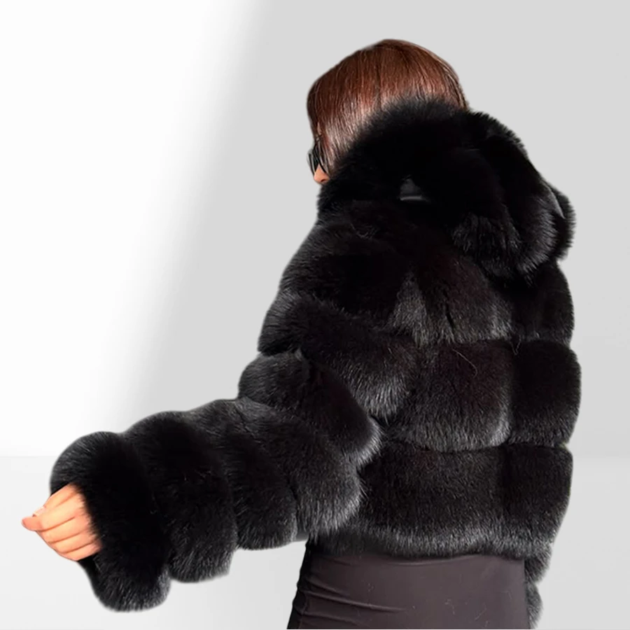 White Winter Fox Fur Jacket For Women Short Real Fox Fur Jacket With Hood Bomber Jacket Luxury High Quality Natural Fur Coat