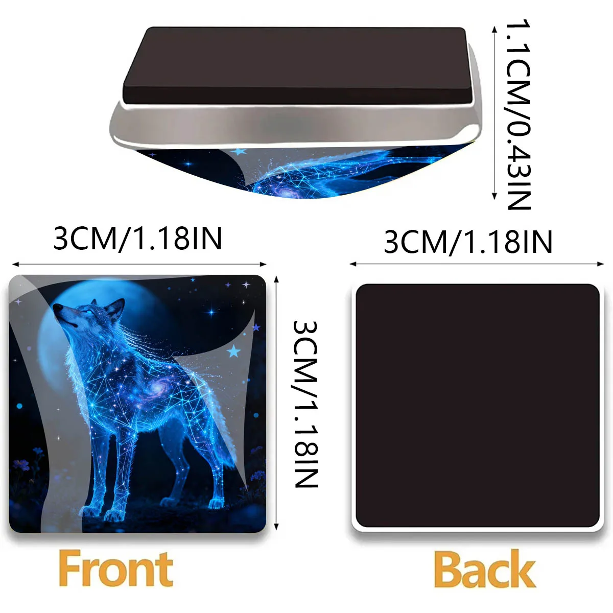 1PC 30MM Square Cyberpunk Style Blue Wolf Glass Refrigerator Sticker Wolf Home Decoration Animal Lovers Gifts Party Gift