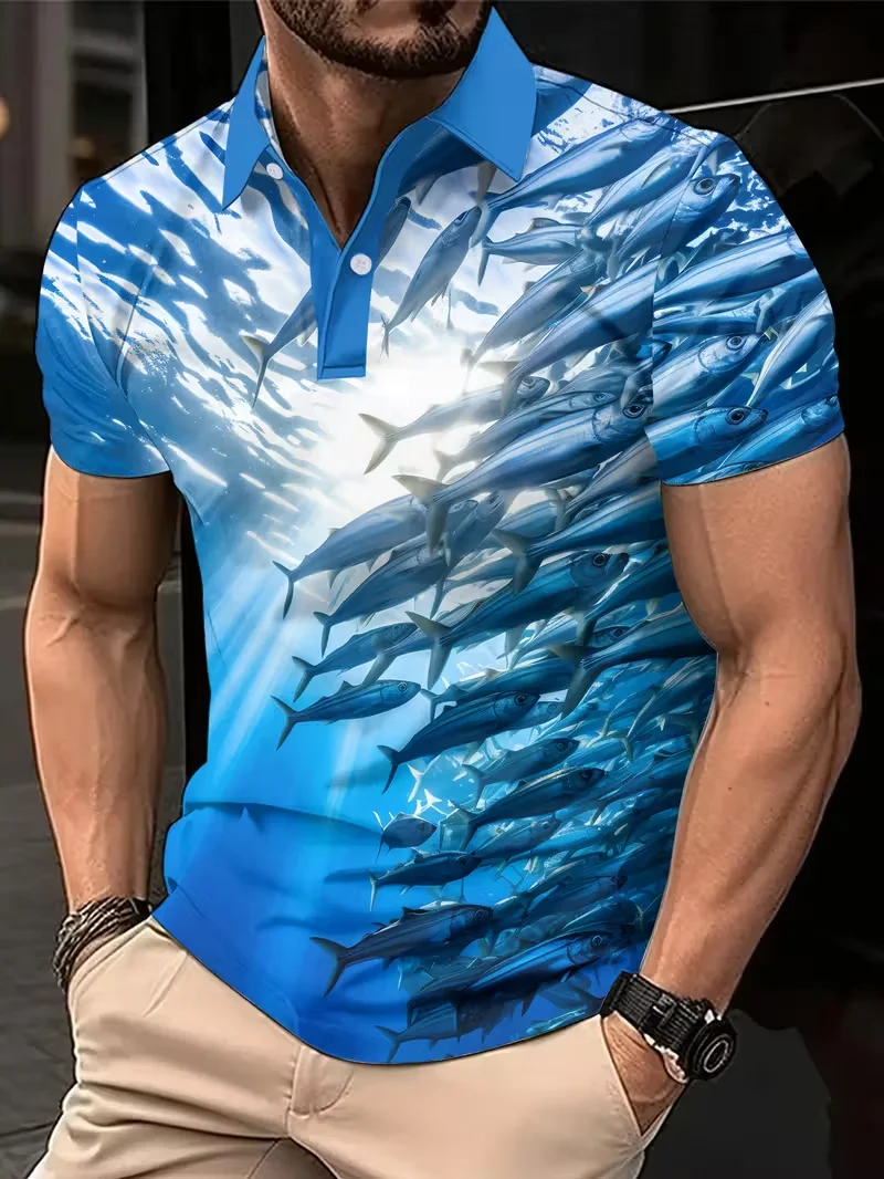Men's button lapel casual summer short sleeved polo shirt men's European clothing men's top street wear