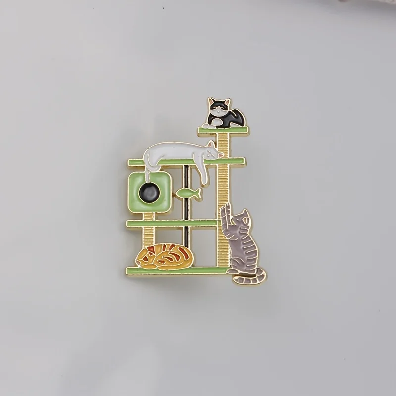 1 Piece Cute and Compact Animal Brooch, Metal Material with Cat and Cat Tree, Suitable for Men and Women\'s Outfit Coordination