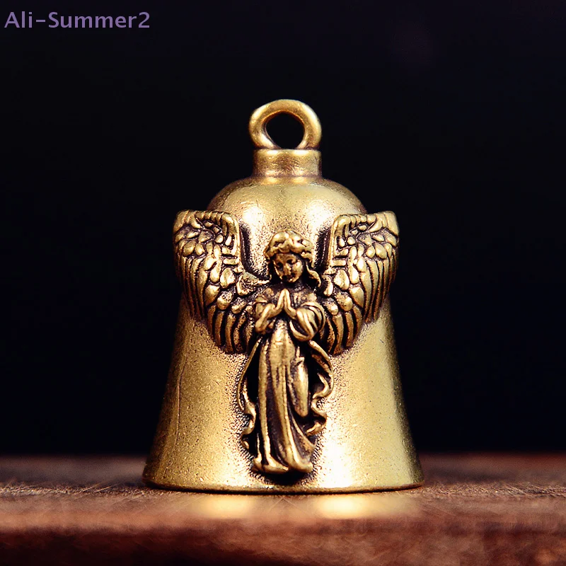 Campana de latón con alas de ángel de la guarda para motocicleta, llavero, amuleto exorcista para hombre, joyería de la suerte {Summer2}