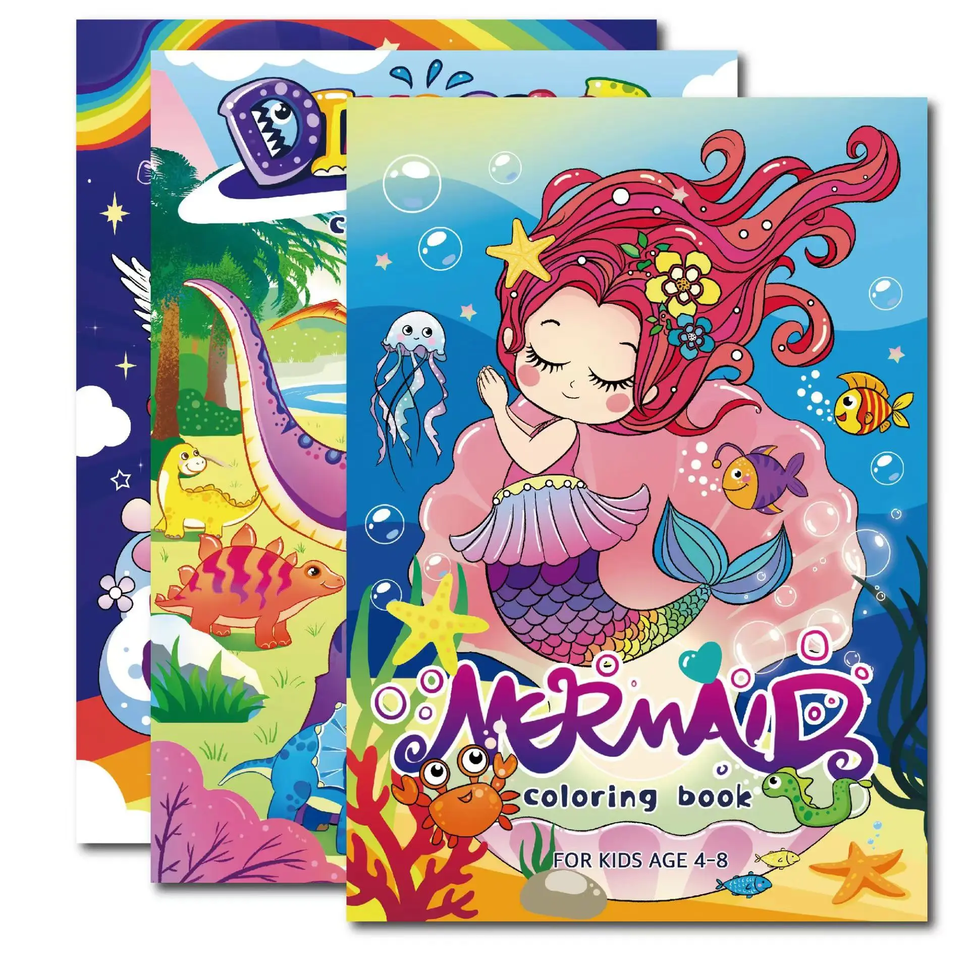 Cartoon unicorn mermaid dinosaur coloring book 60 inner pages high-value children's creative animal graffiti enlightenment color