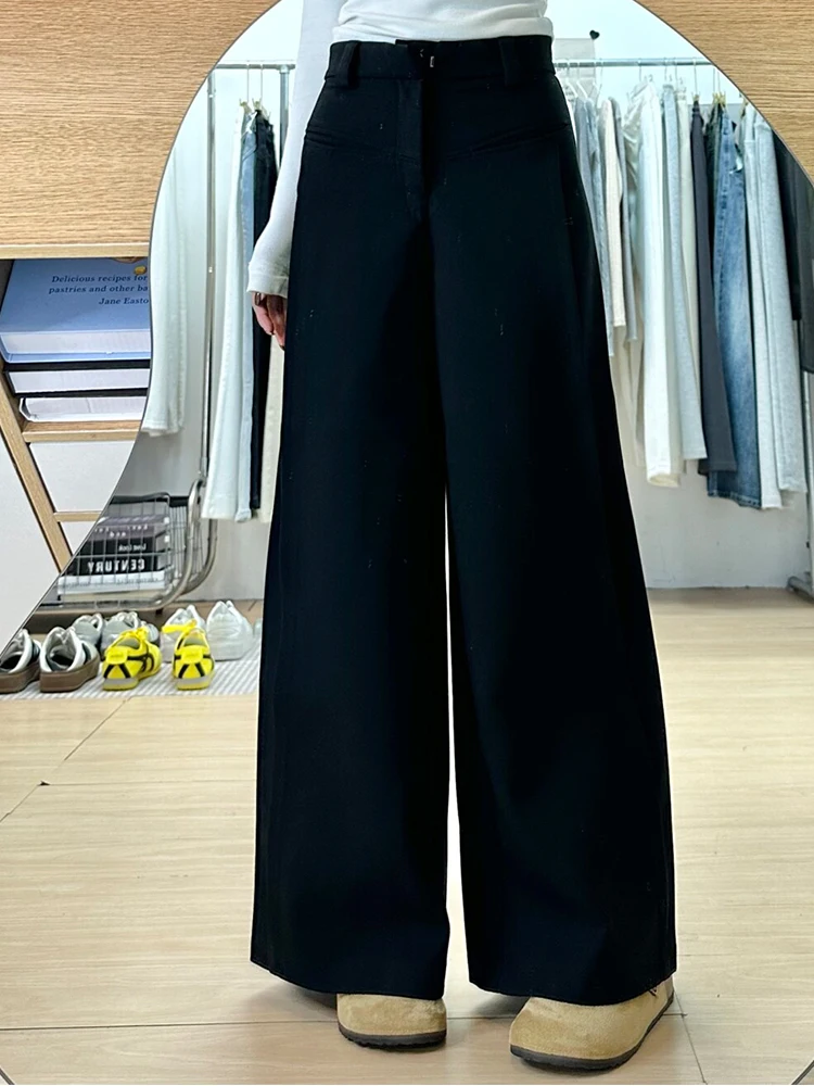 ハイウエスト ドレープ ワイドレッグパンツ レディース カジュアルパンツ 春 2025 通勤 スリット入り ストレートカット ルーズフィット